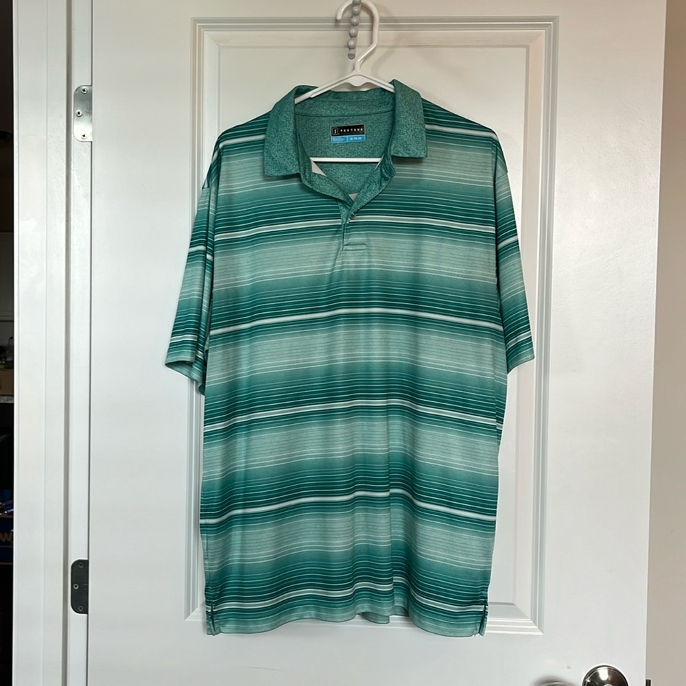 PGA Tour Green Striped Gold Polo Size XL